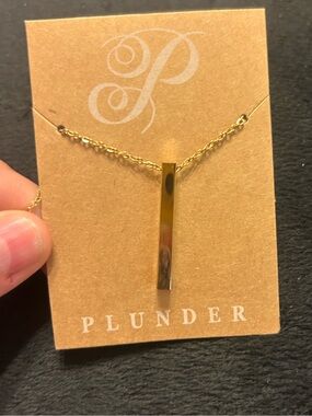 Plunder Gold Tone Long Bar Pendant Necklace Minimalist Layering Jewelry